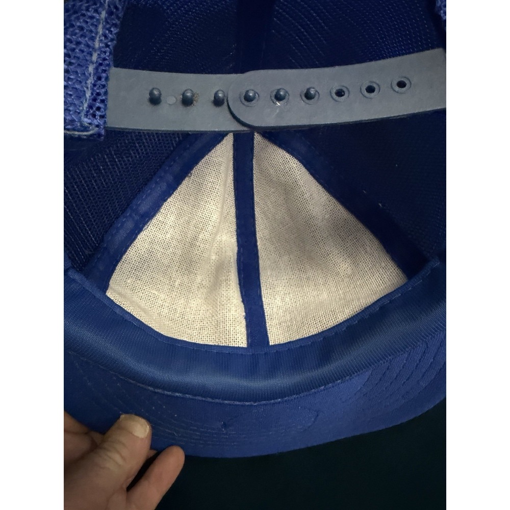 Vintage 80s Middle Finger Hat 3D Plush Blue Trucker Snapback Designer Award - Picture 10 of 12